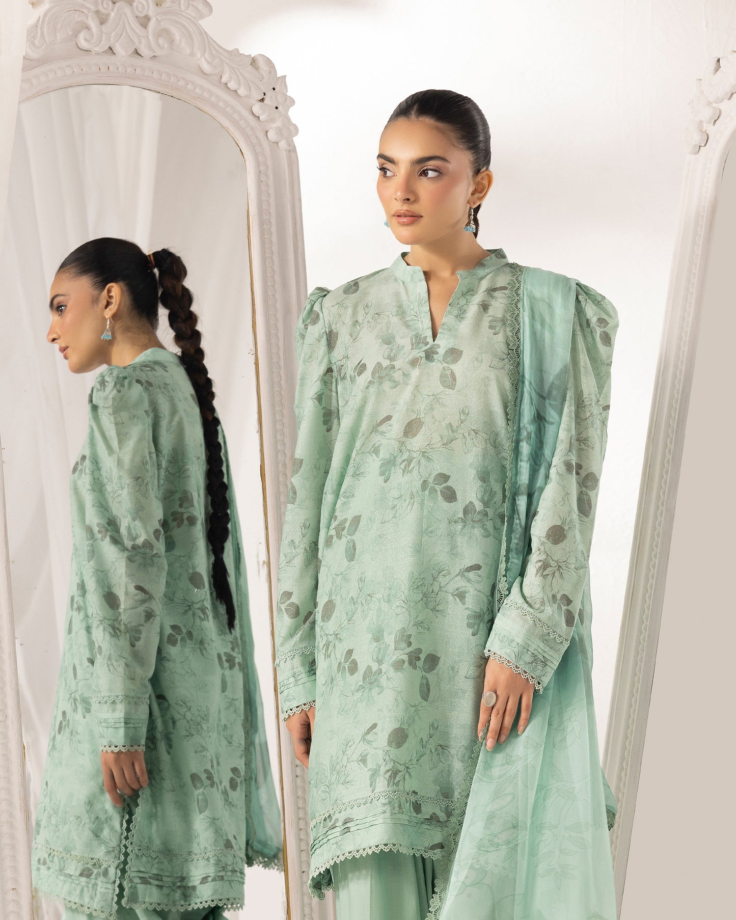 Digital Printed Karandi Shirt With Digital Printed Crinkle Dupatta & Karandi Dyed Trouser