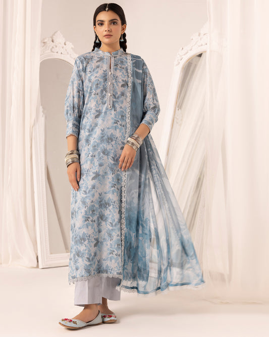 Digital Printed Karandi Shirt With Digital Printed Crinkle Dupatta & Karandi Dyed Trouser