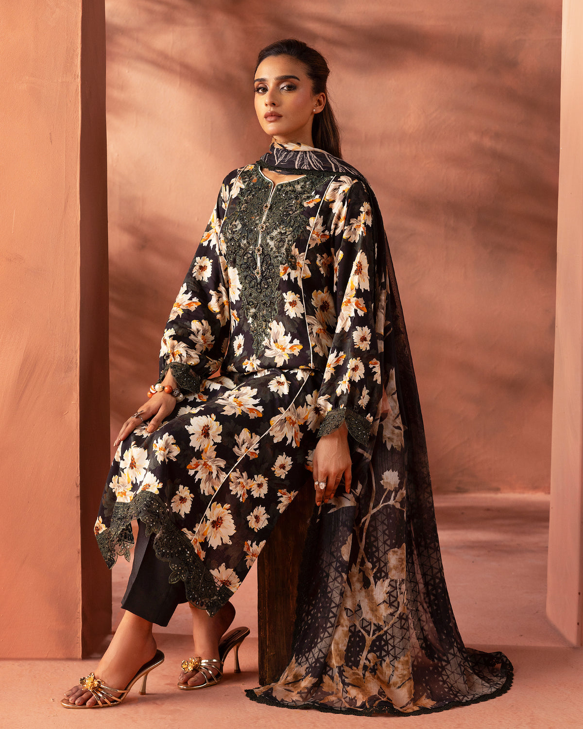 Noir Flora – 3-Piece Unstitched