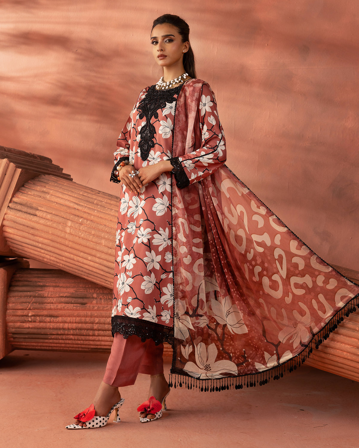 Dusty Rose Bloom – 3-Piece Unstitched