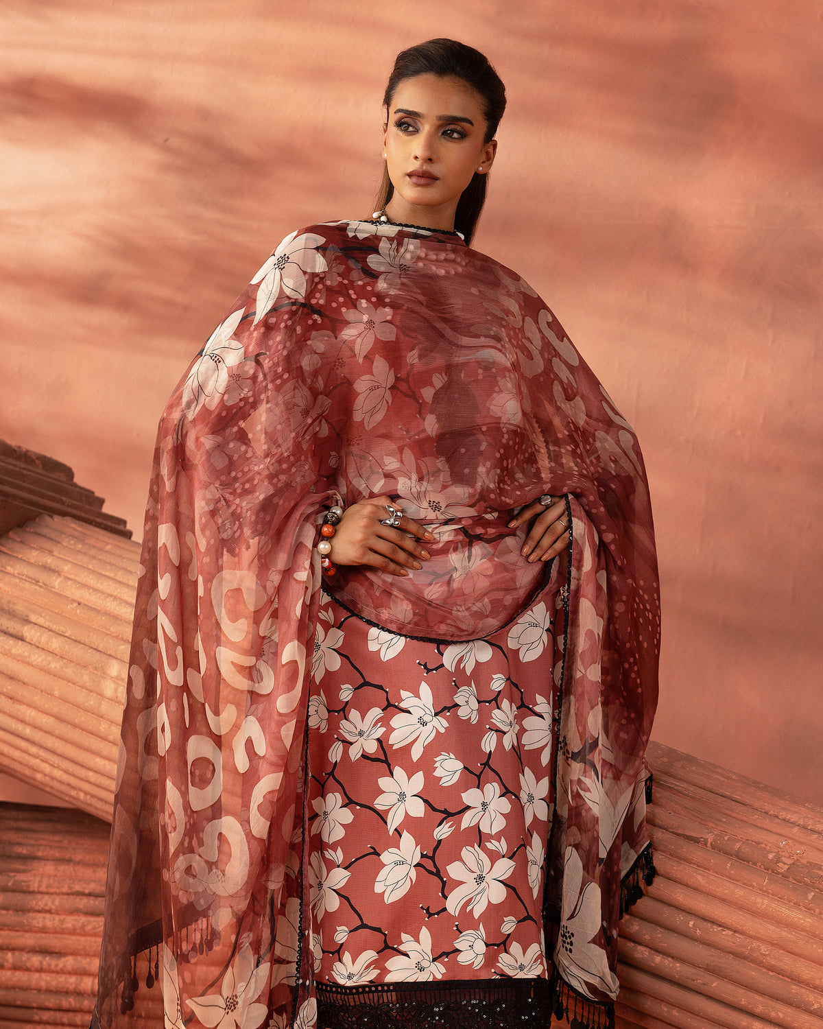 Dusty Rose Bloom – 3-Piece Unstitched