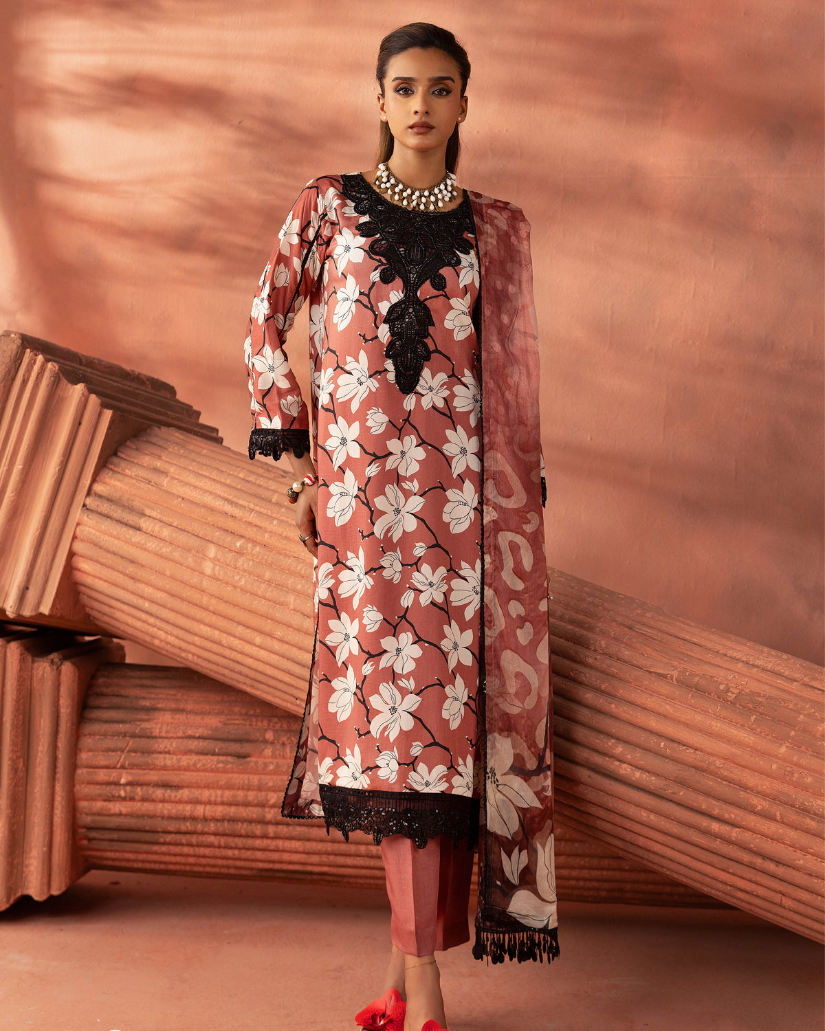 Dusty Rose Bloom – 3-Piece Unstitched